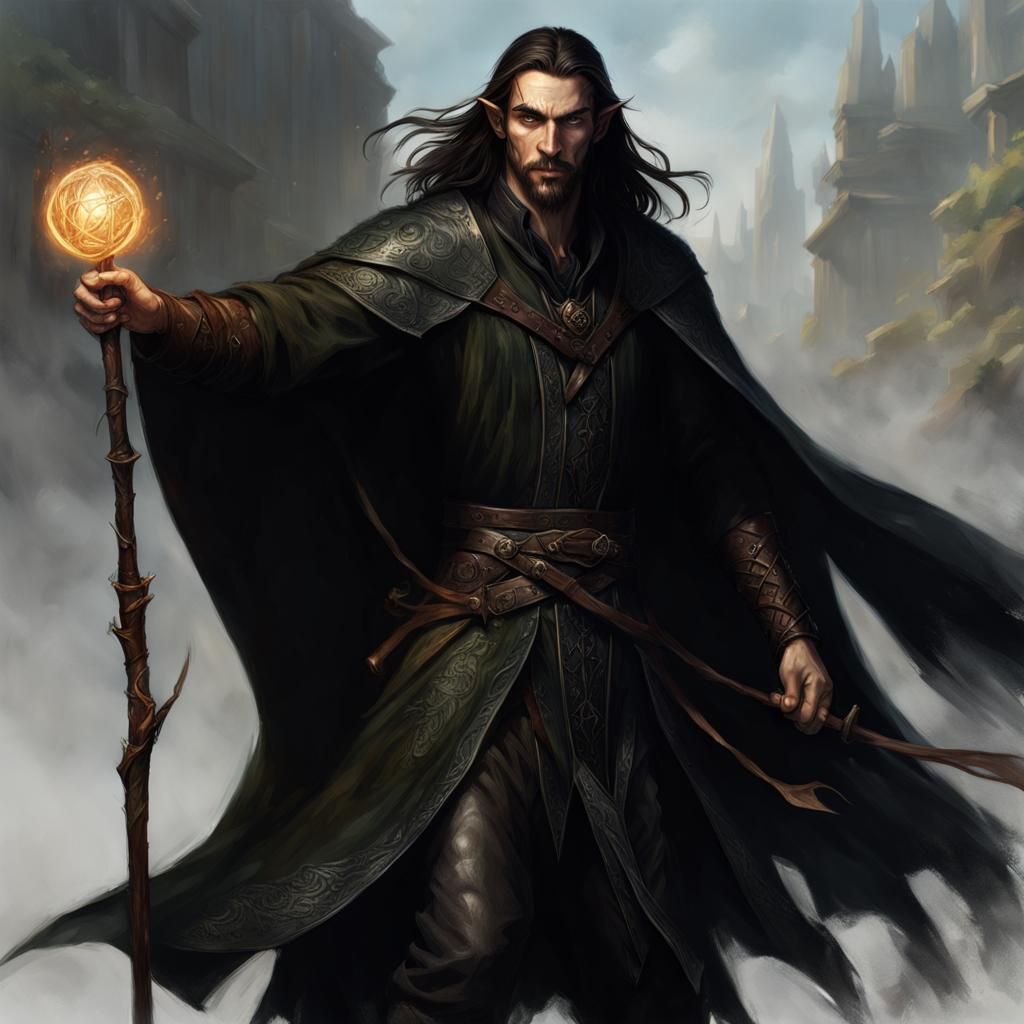 High-Elf Sorcerer with Mystic Staff by Rutkowski