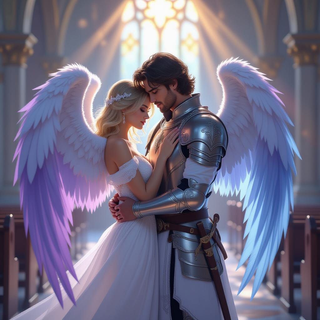 Angels Embrace in Divine Light, Dreamy Art