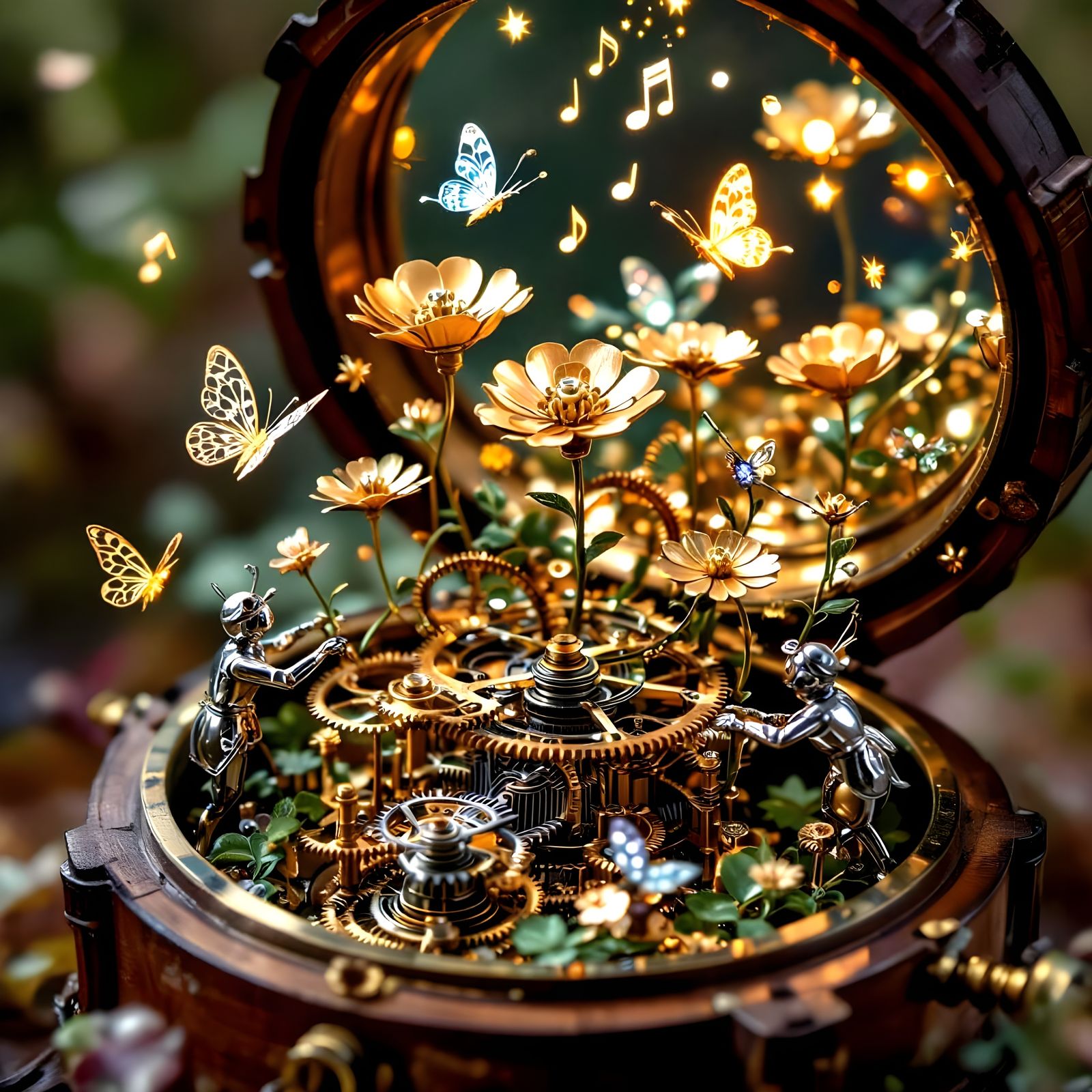 Mechanical Garden Blooming Inside Antique Music Box