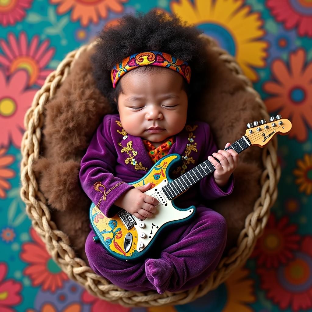 Newborn Baby Channels Jimi Hendrix in Psychedelic Dreamscape