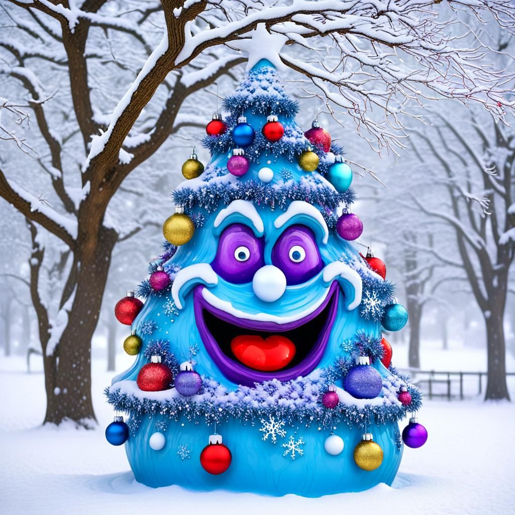 Grimace Christmas Tree Sculpture in Winter Wonderland