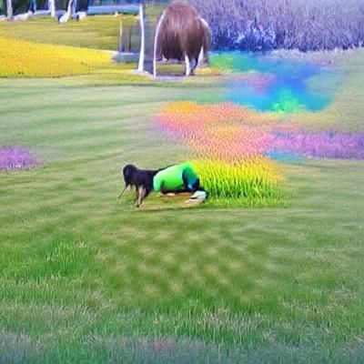 Dog Pooping on Colorful Green Grass