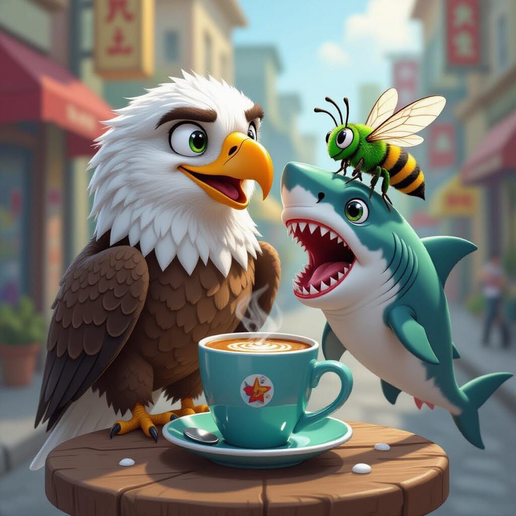 Cartoon Eagle Face Dances Salsa With Bee Bat and Liza Minnel...