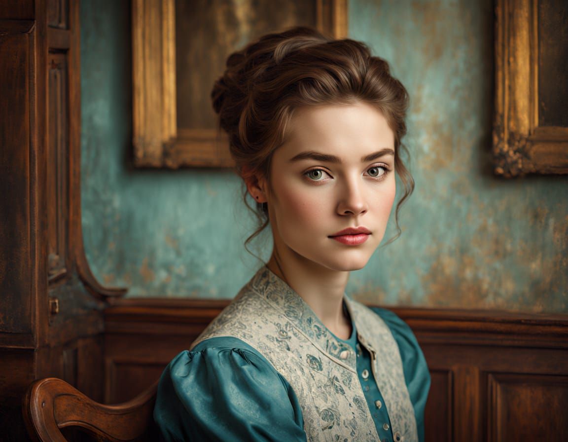 Young Woman in a Vintage Room with Antique Elegance
