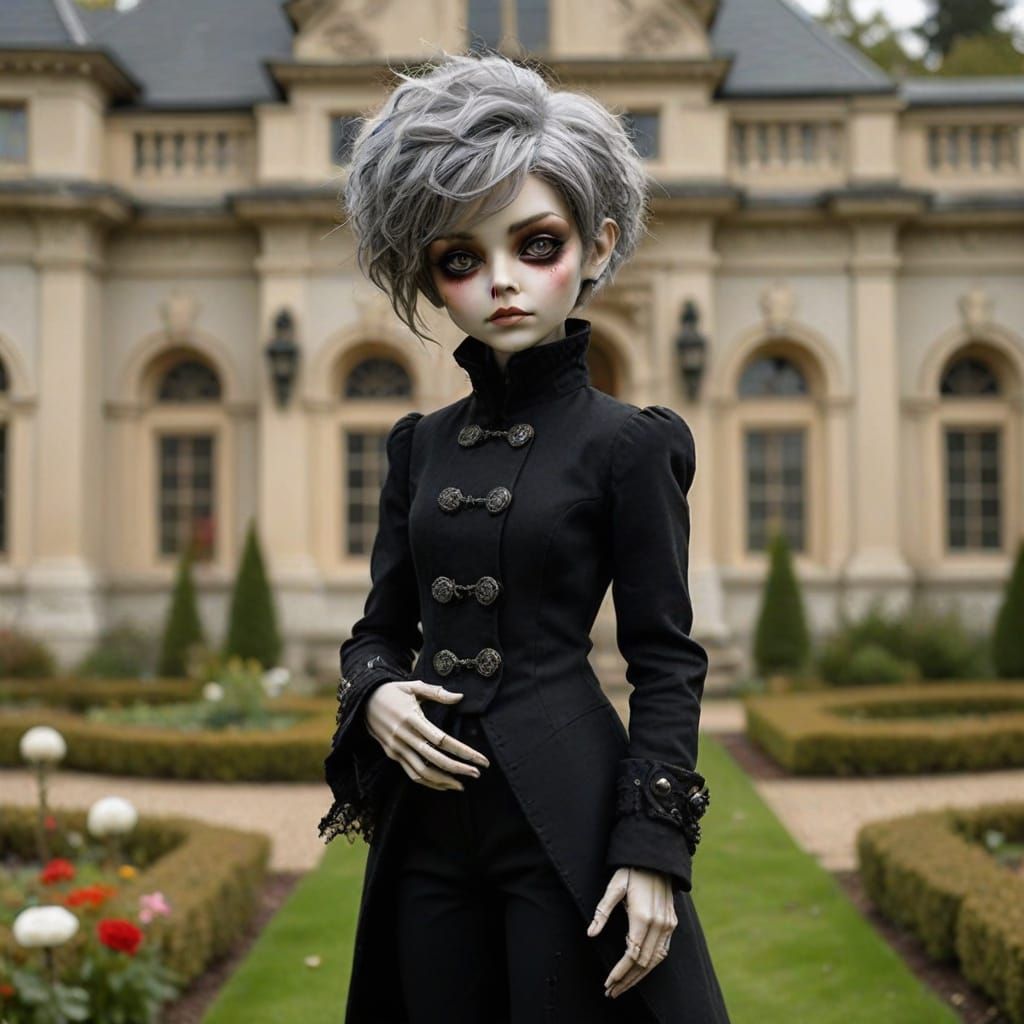 Determined Gothic Pixie in Elegant Black Outfit