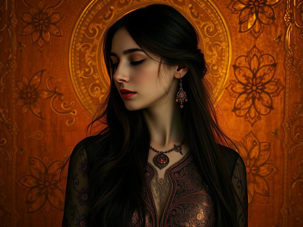 Copper Woman: Art Nouveau Klimt-Inspired Portrait