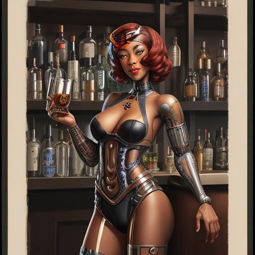 Cyborg Bartender in Harlem Renaissance Style