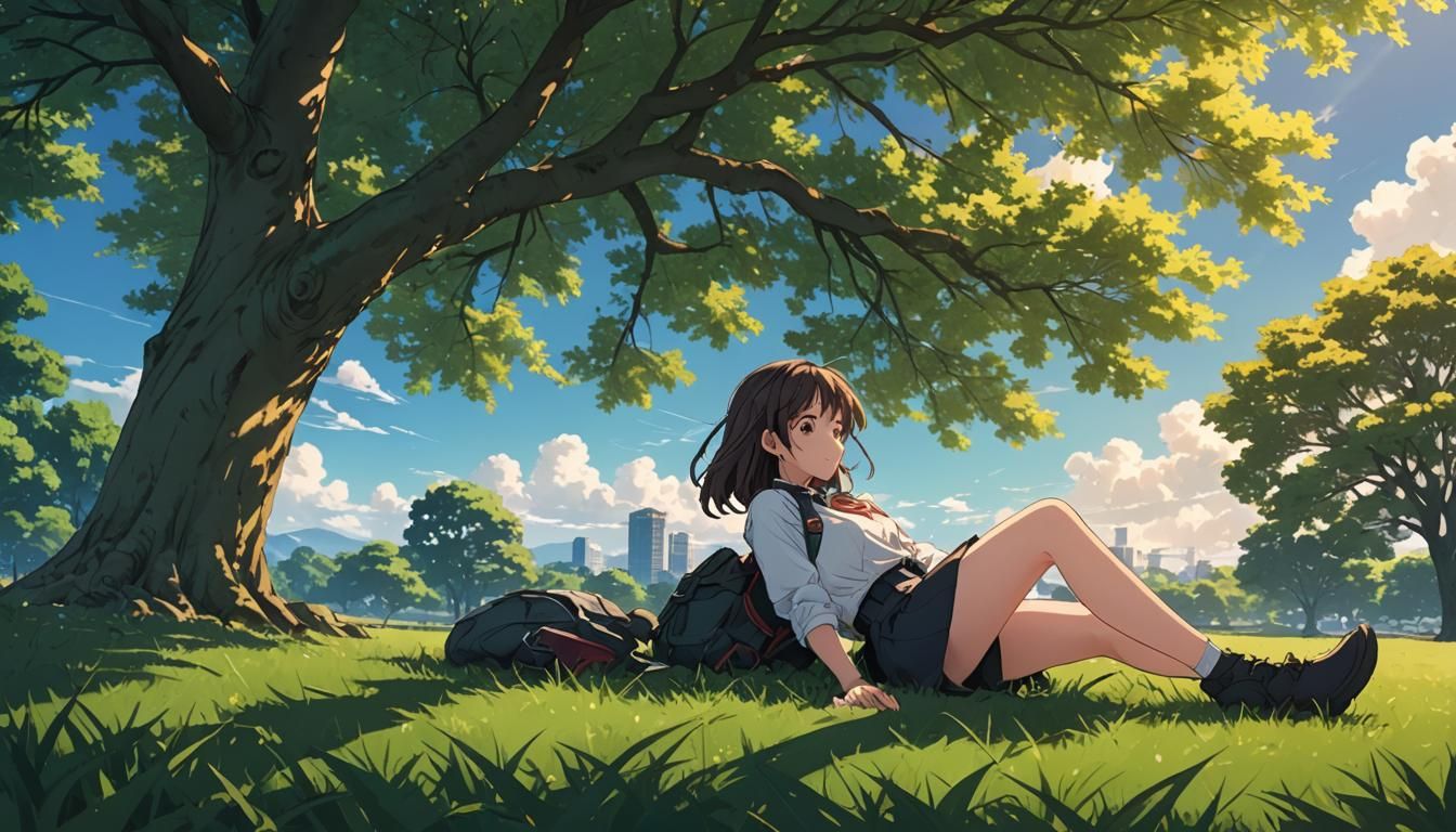 Girl Watching Sky: Manga Scan Style Anime Art