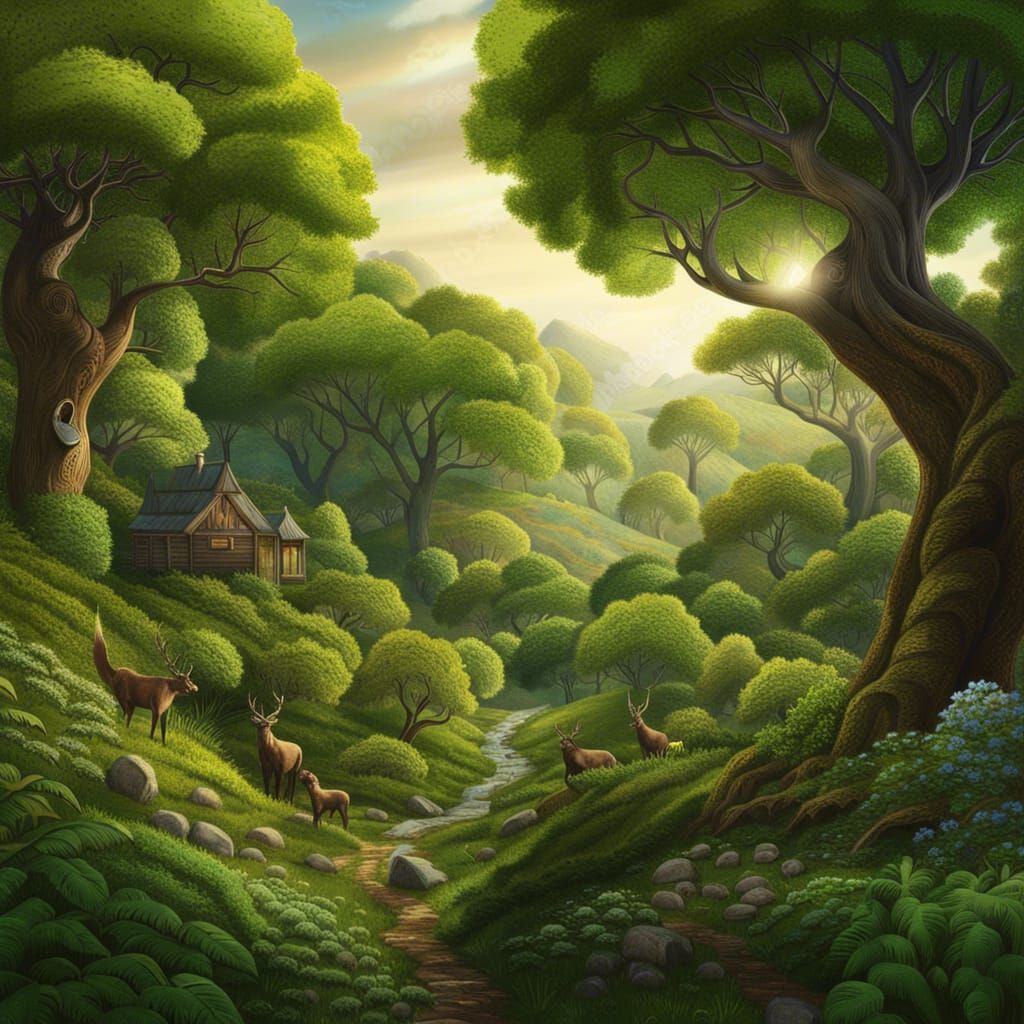 Lush Forest Hills with Fantasy Medieval Ambiance