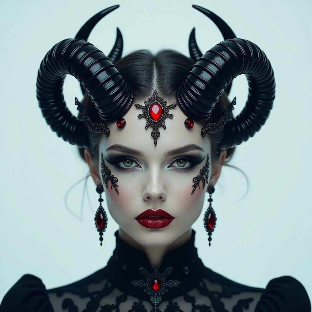 Chrome Queen Portrait with Occult Runes, Photorealistic Styl...