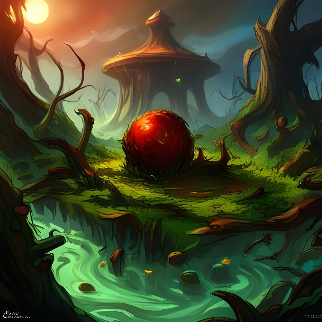 Fiery Bonemass Monster in Gooey Swamp: Digital Art