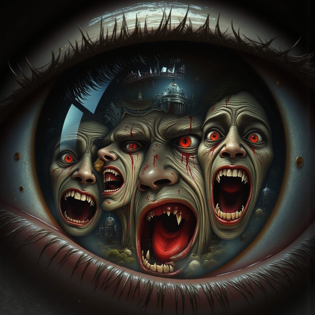 Surreal Man Trapped In Eye, Fractal Faces, Photorealistic Ar...