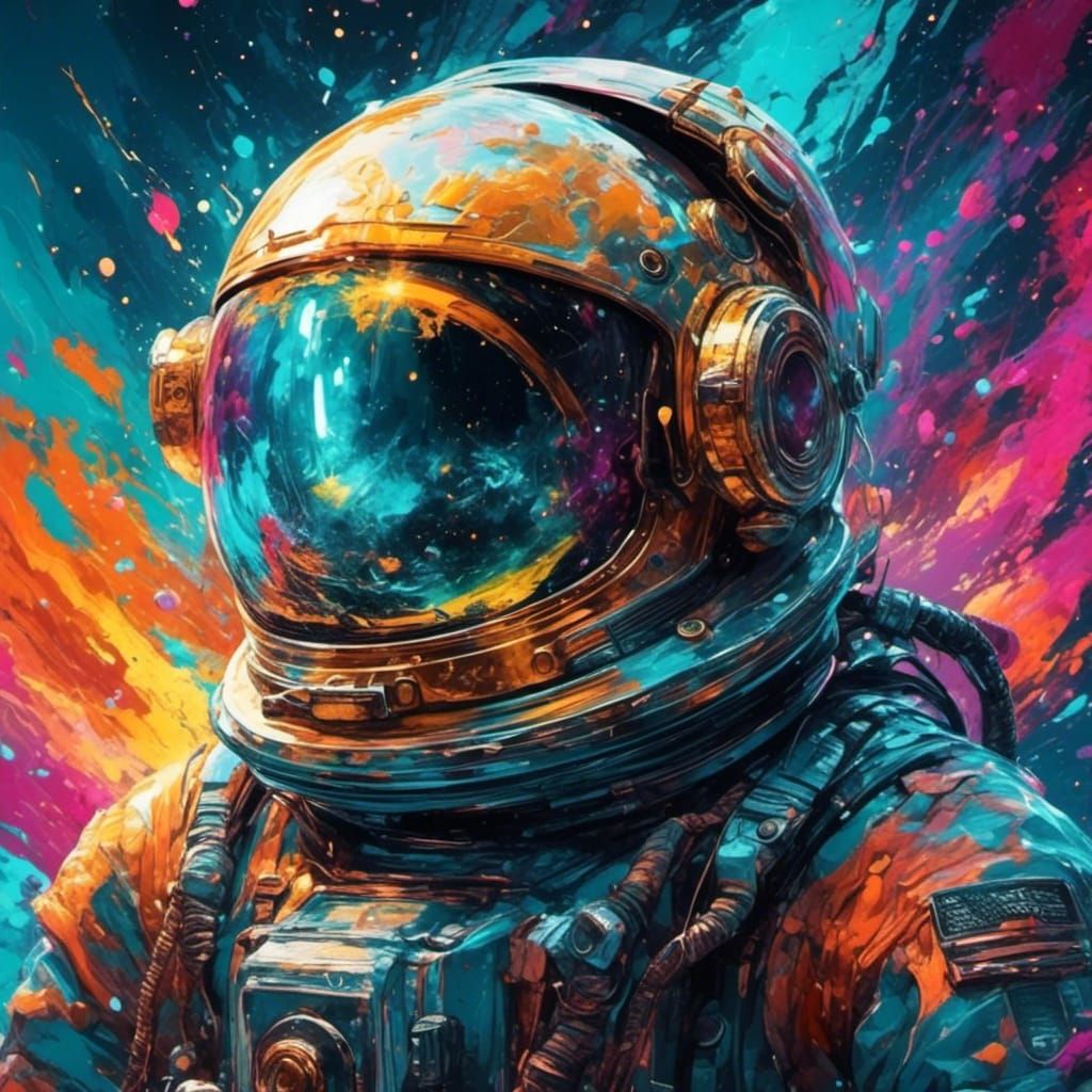 Detailed Astronaut Helmet in Graffiti Art Style
