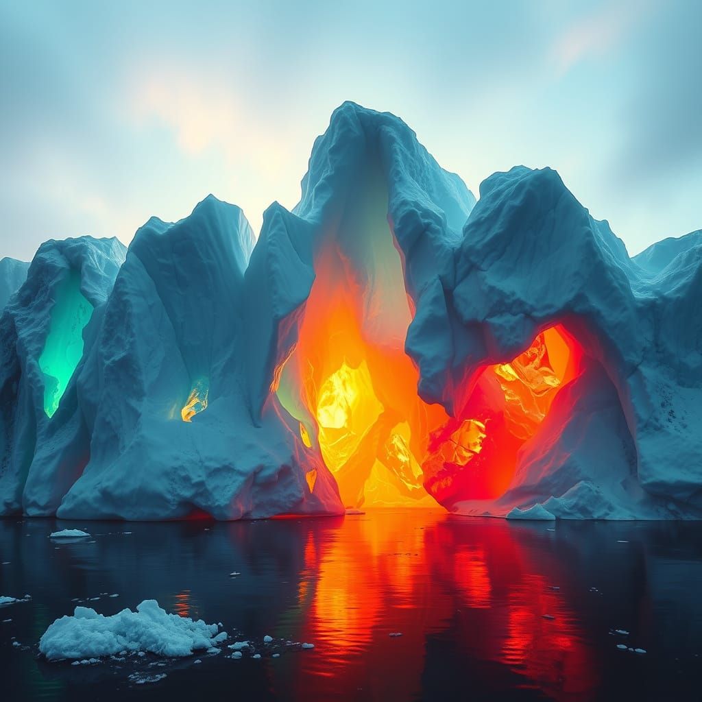 Rainbow Icebergs in Hyperrealistic Digital Art Style
