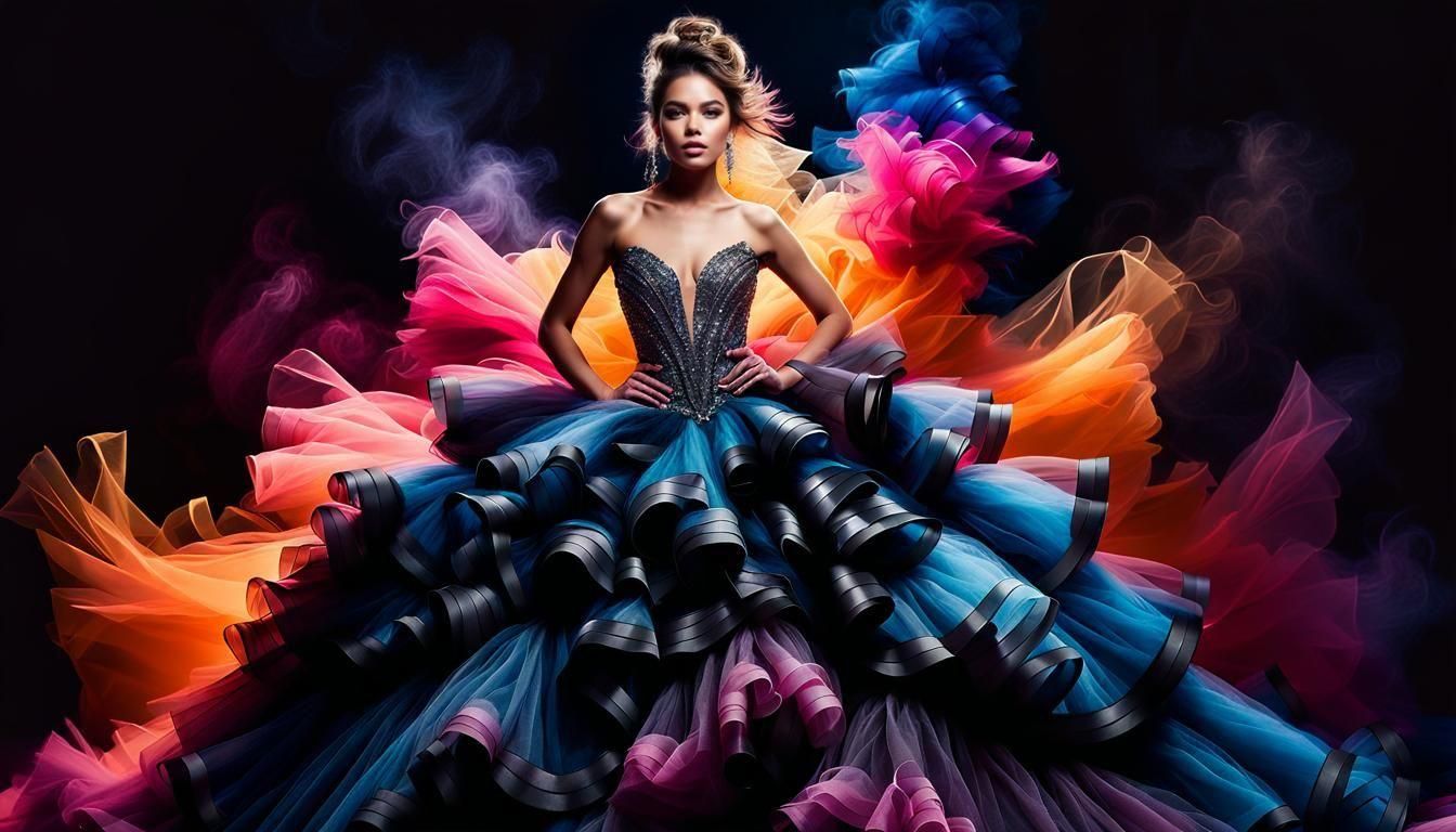 Neon Tulle Gown in Studio Portrait