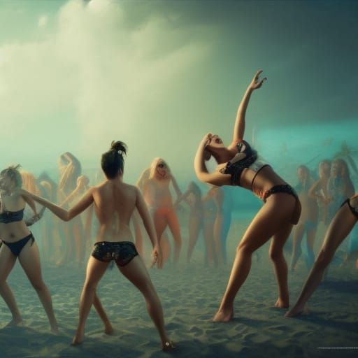 Lively Beach Party Dance in Hyperdetailed Style