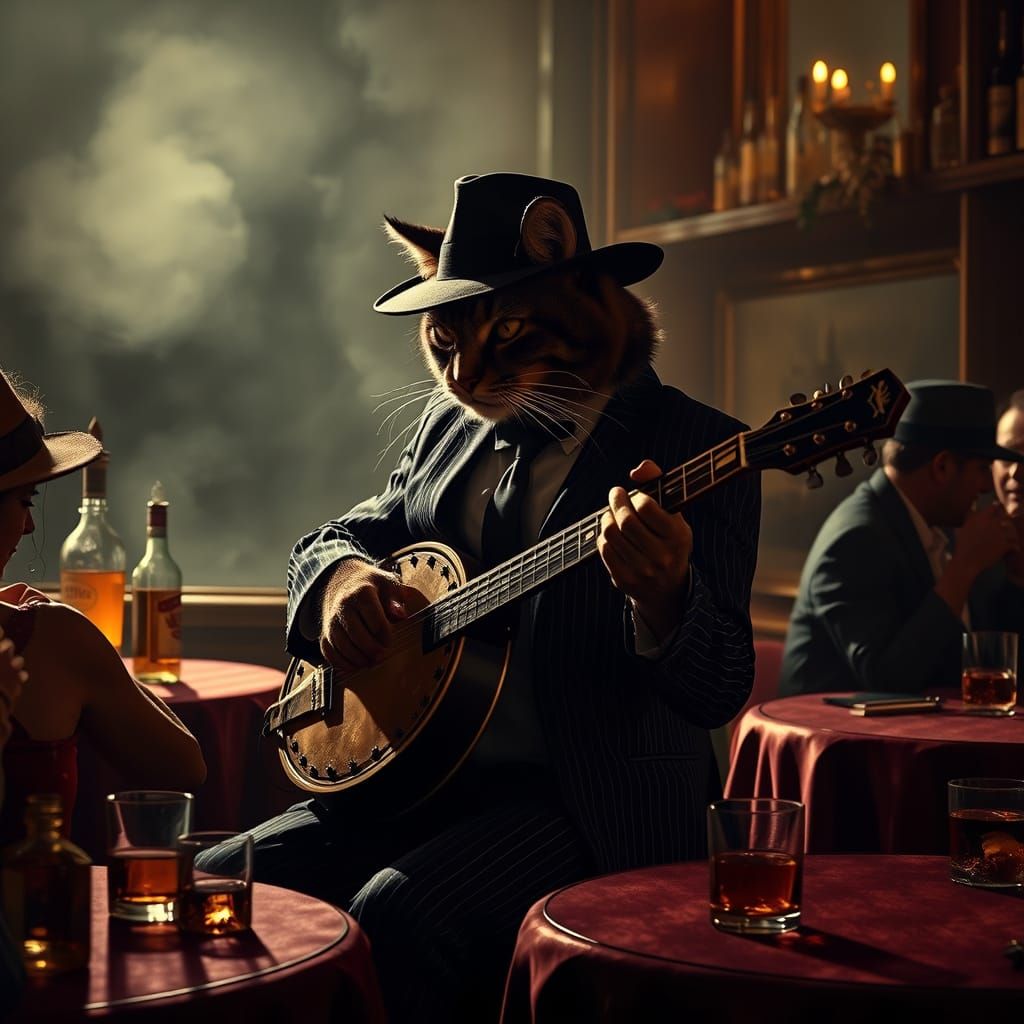 Tabby Cat's Noir Ballad in Smoky Speakeasy
