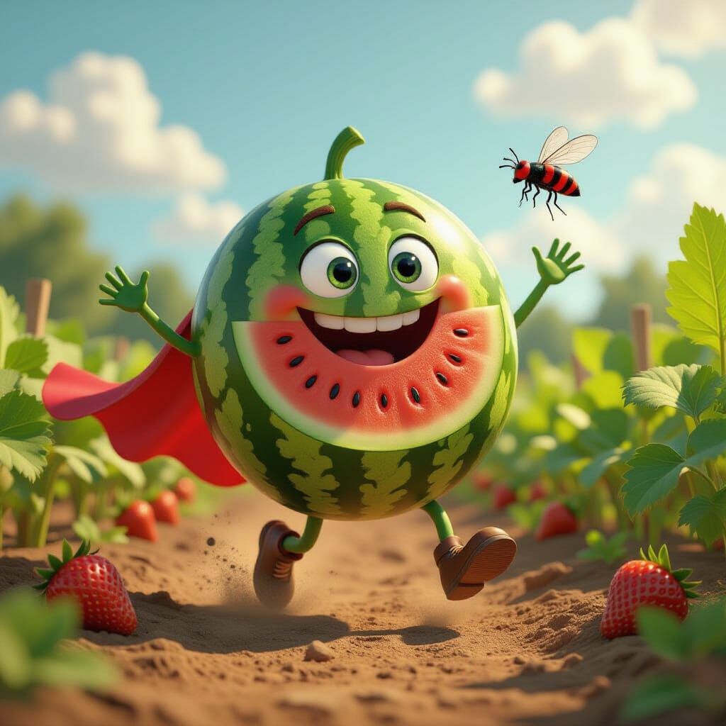 Joyful Watermelon Character on an Adventure