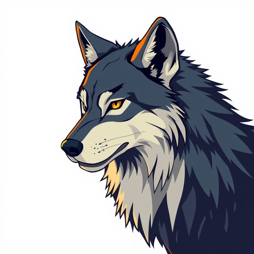 Surreal Anime-Style Wolf Portrait in Cel-Shaded Aesthetic