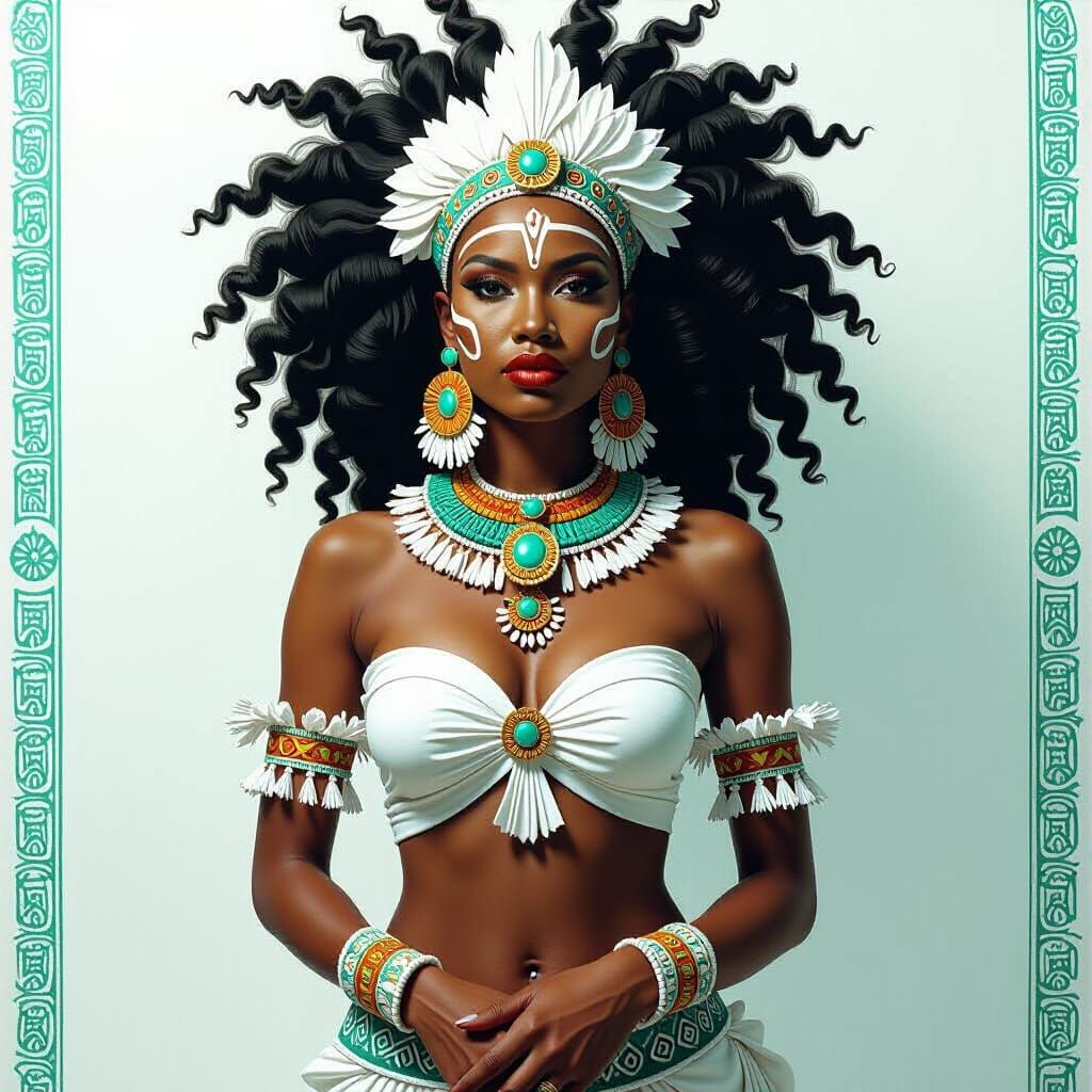 Papuan Queen Adorned in White Paint and Tribal Jewelry