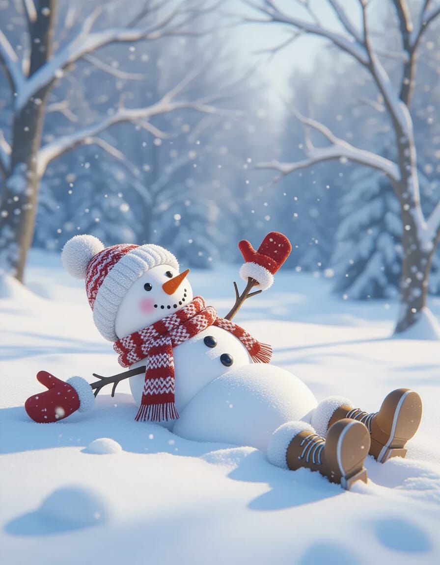 Adorable Snowman Relaxing in Winter Wonderland