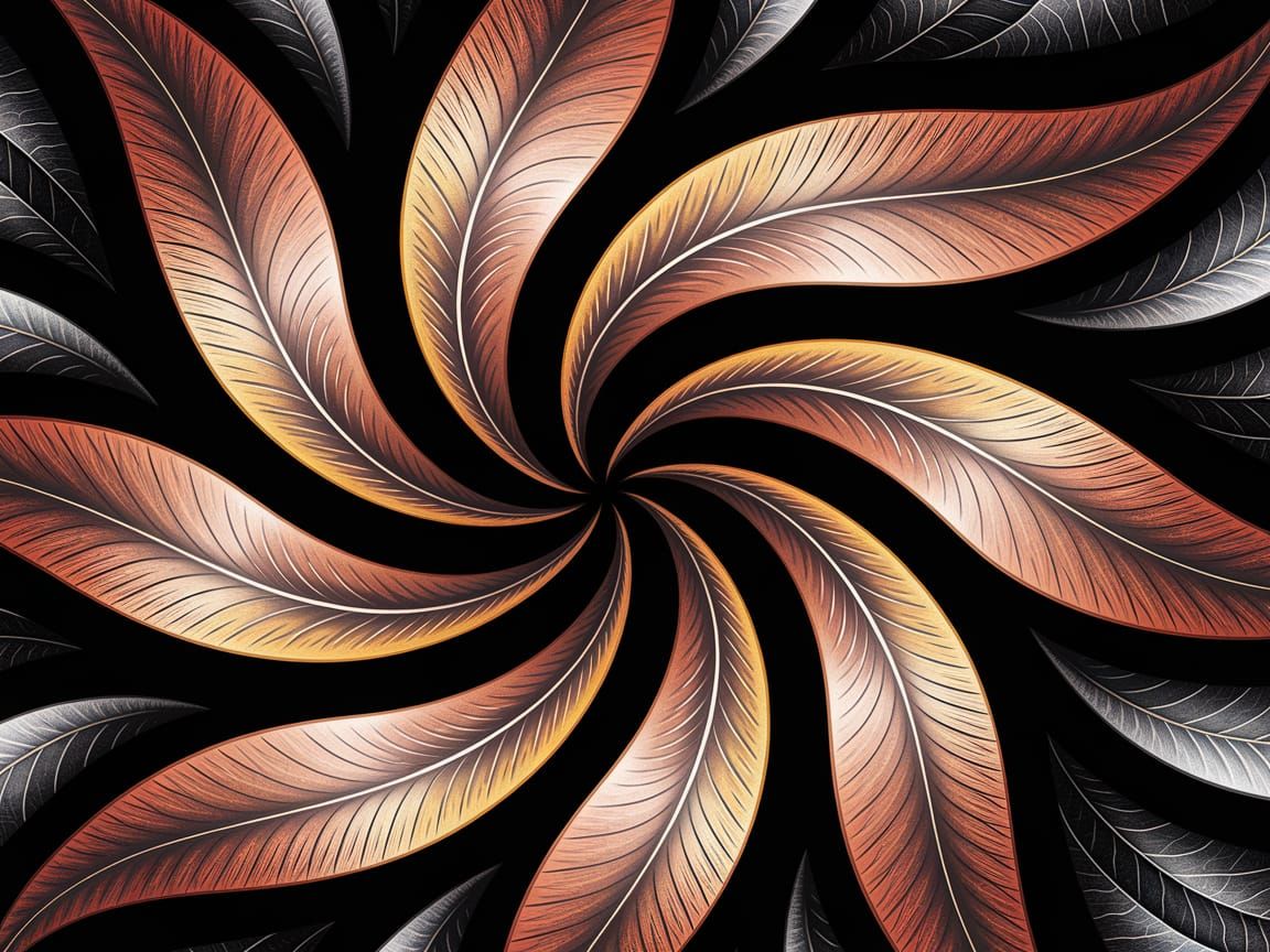 Abstract Floral Design with Gradient Leaves in Metallic Shee...