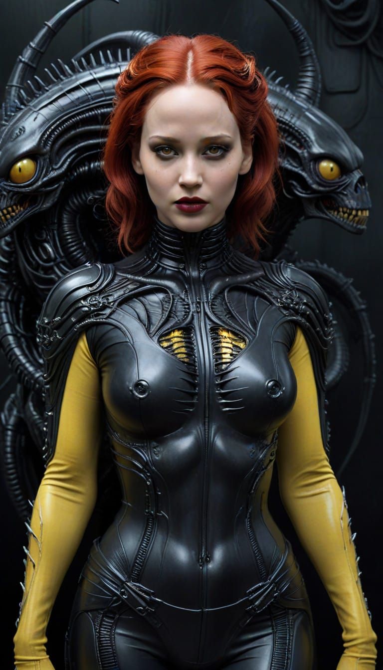 Biomechanical Alien Queen in Dark Glamour