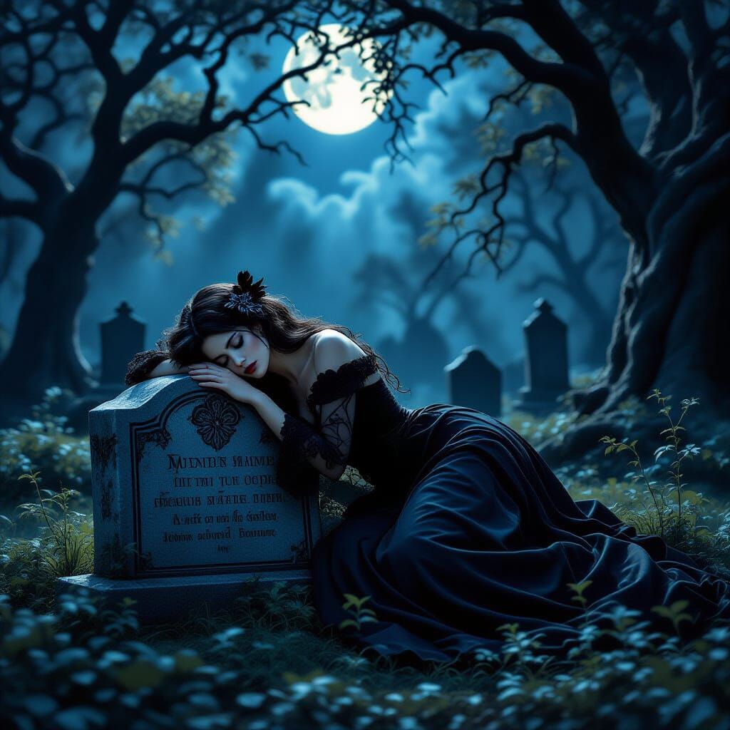 Goth Woman Sleeping on Grave in Michelangelo Style