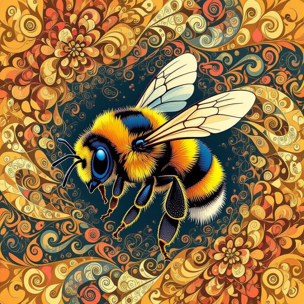 Bumblebee in Abstract Fractal Zentangle Design