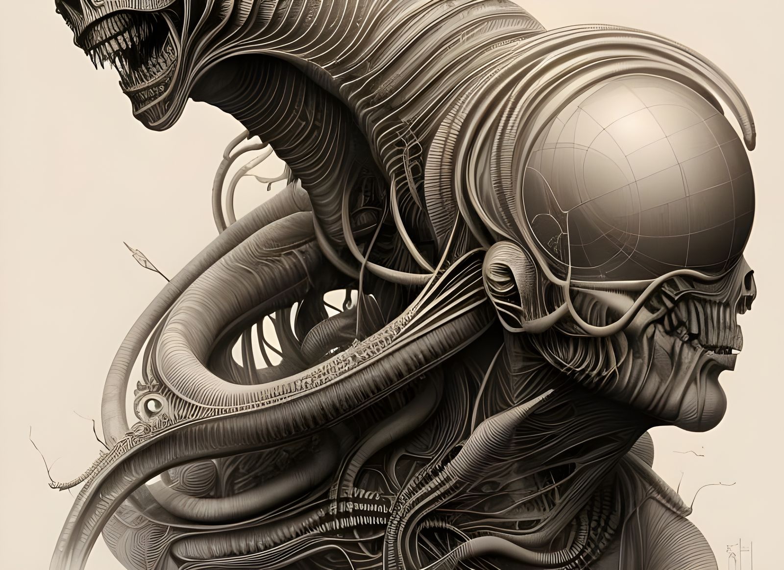 Alien Oracle: Detailed 3D Pencil Sketch