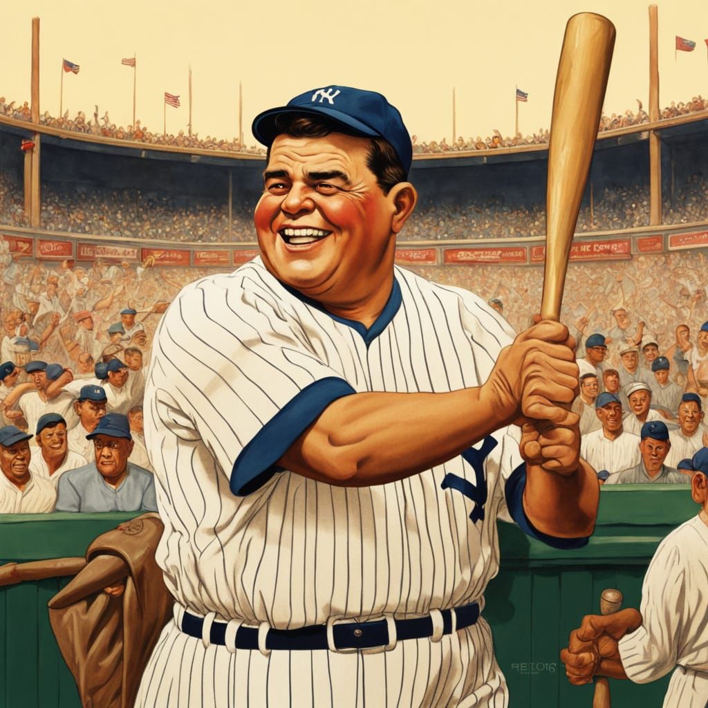 Norman Rockwell Style Babe Ruth Caricature