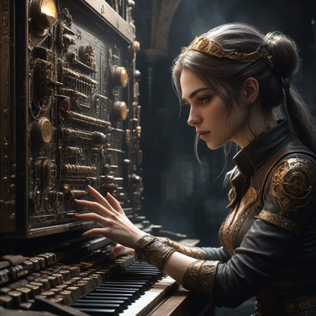 Steampunk Hacker in a Grim, Biopunk Lair