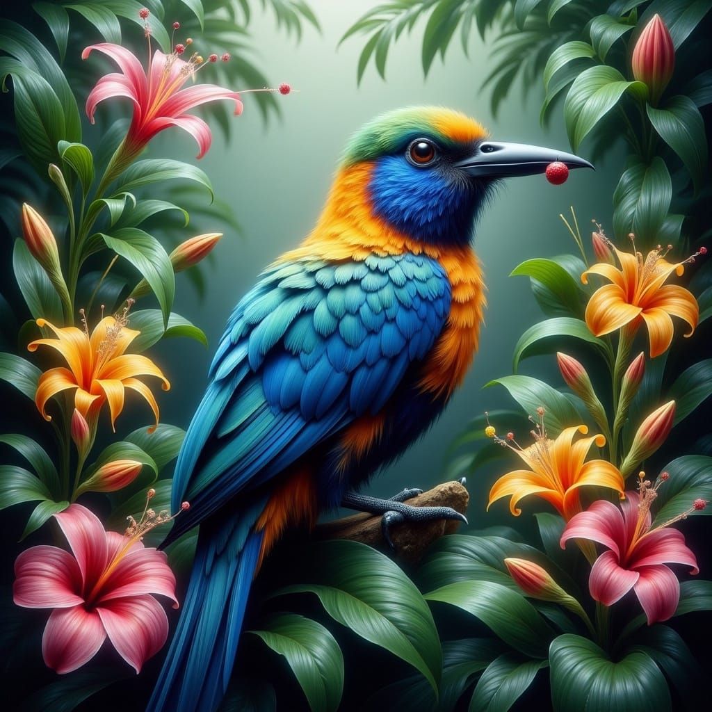 Sapphire Tropical Bird in Enchanting Jungle Canopy