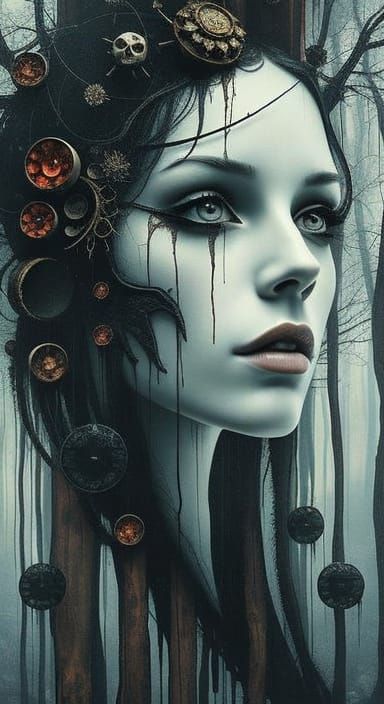 Surreal Female Summons Pollen Cloud as Art Deco Painting