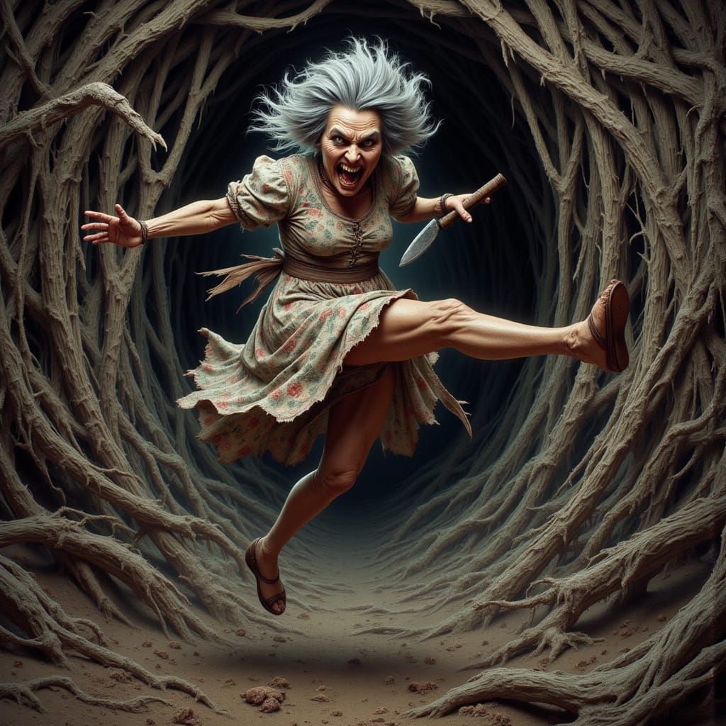 Fierce Meemaw Unleashes Kung-Fu Fury in Dark Cave