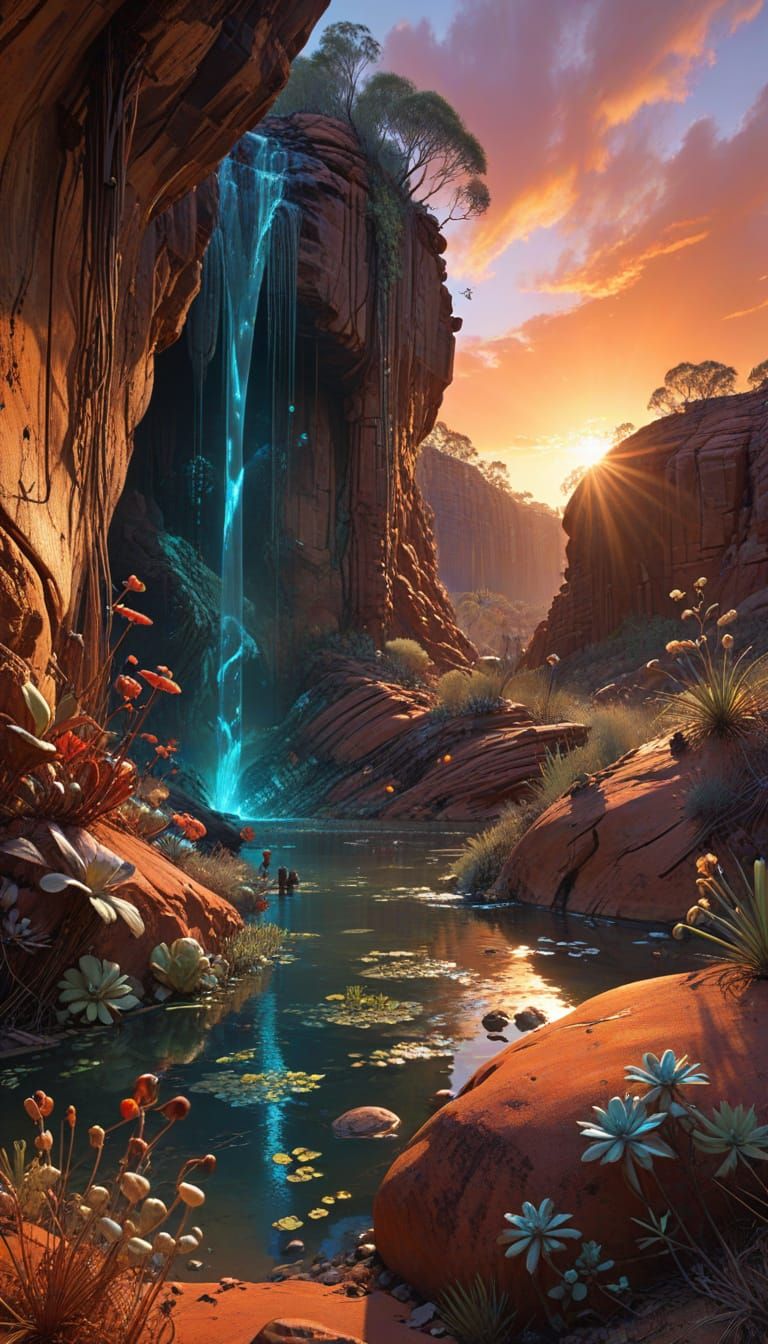 Ethereal Australian Landscape in Bioluminescent Impressionis...