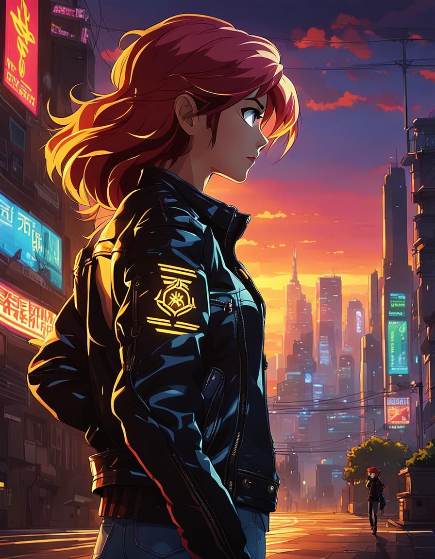 Sunset Shimmer in Cyberpunk Anime Style