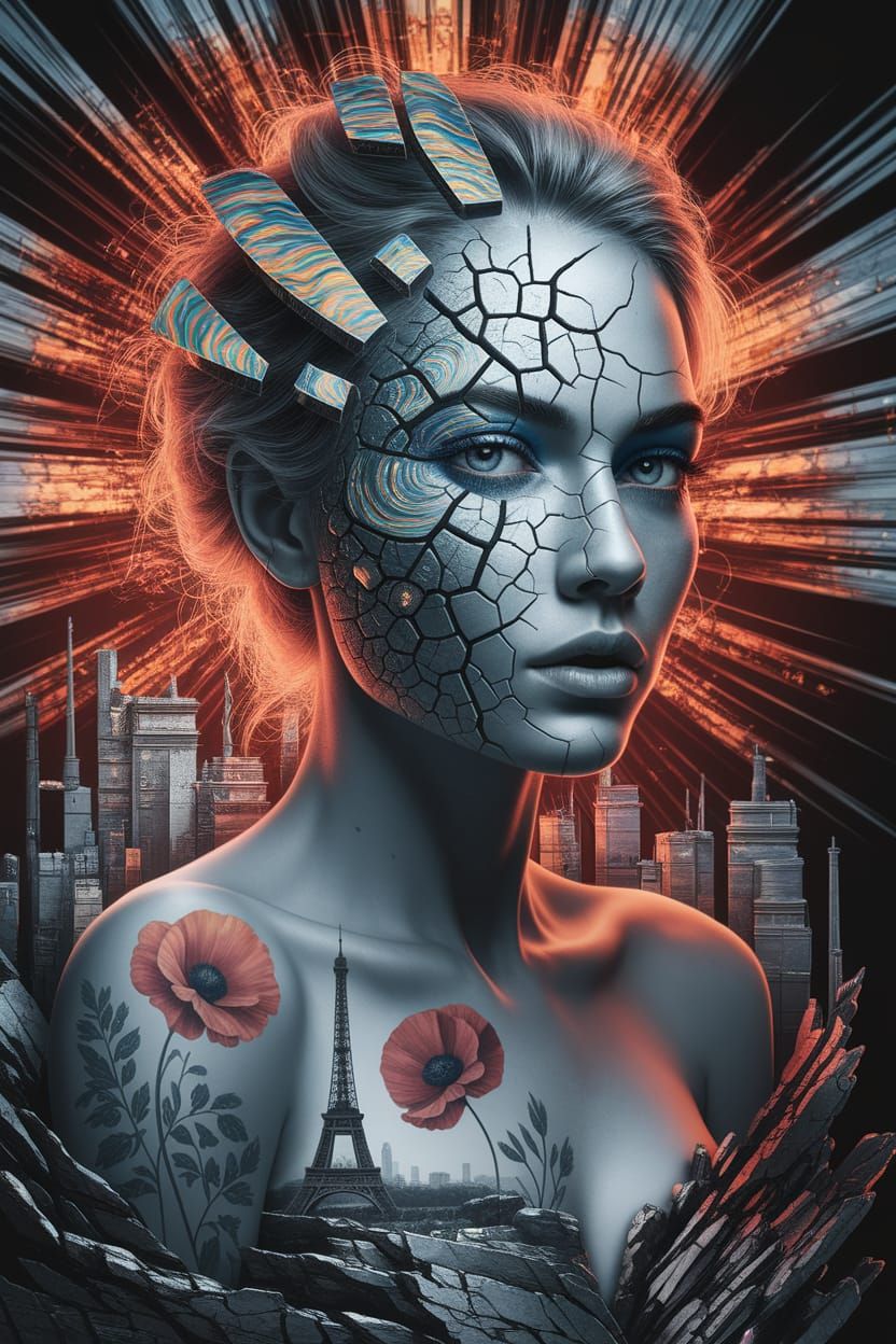 Surreal Goddess Fragmented in Shattered Colors