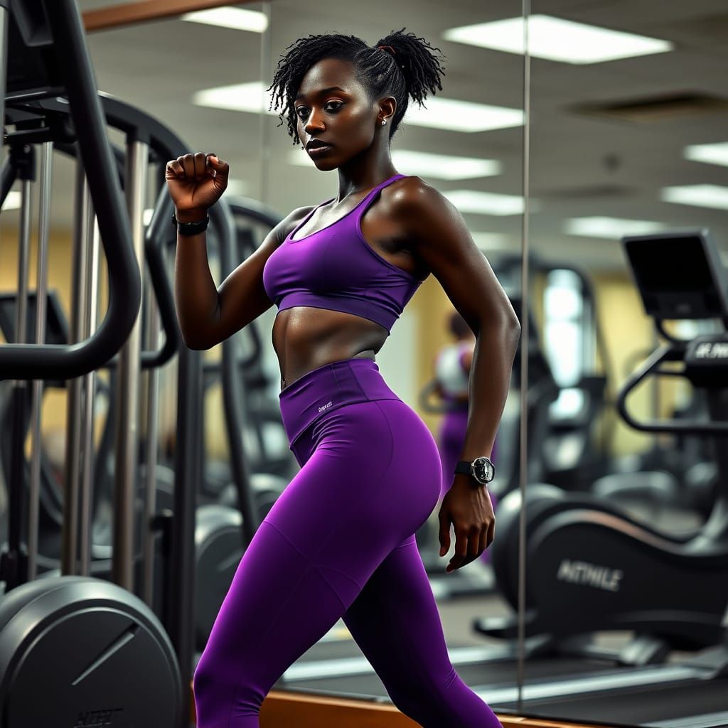 Dark Skinned Woman at the Gym in Photorealistic Style
