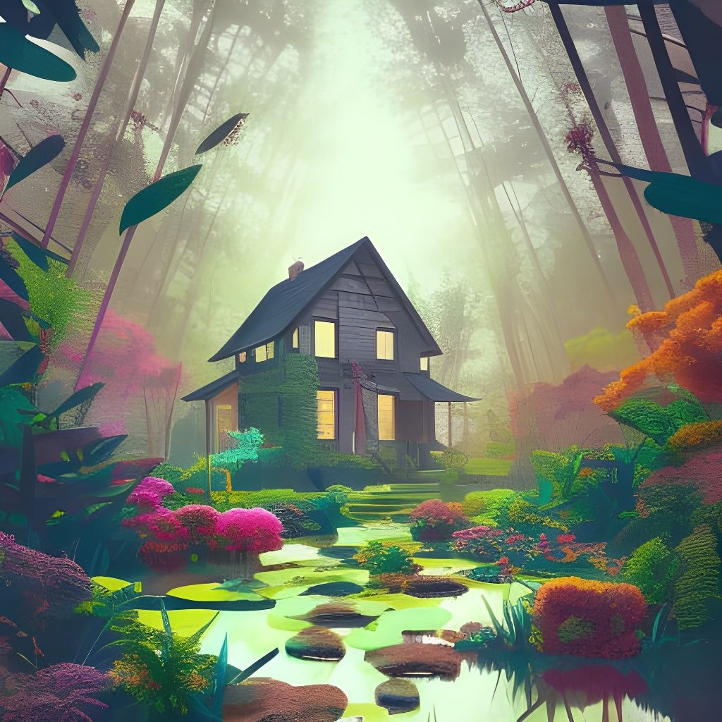 Vibrant Forest House with Sharp Reflections