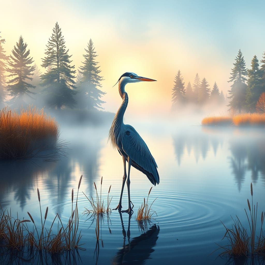 Hyperrealistic Watercolor Painting of Foggy Morning River Sc...