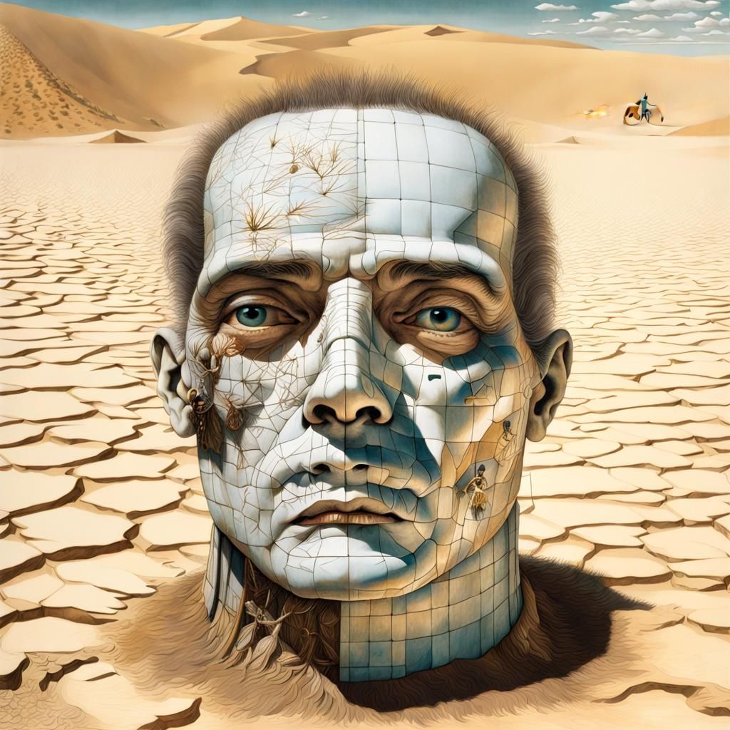 Optical Illusion of Water in Hyperrealistic Desert