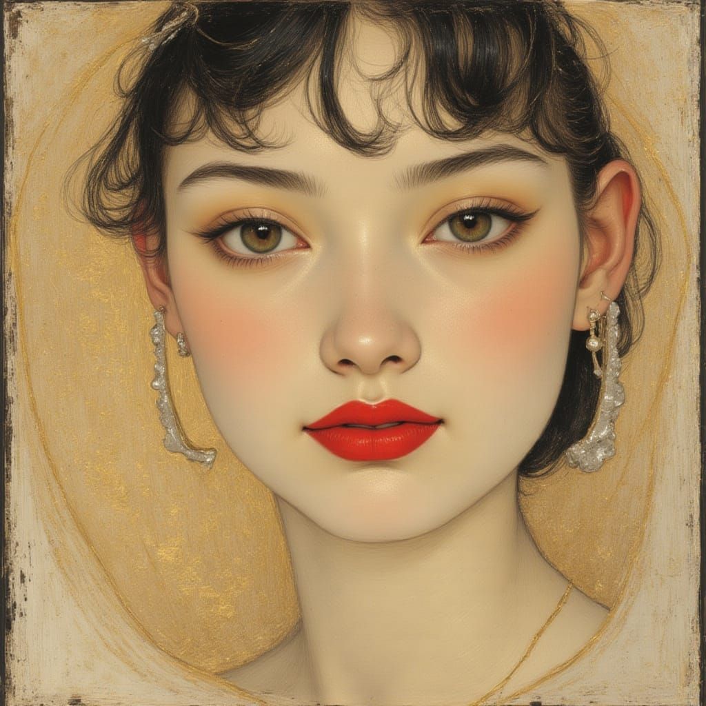 Sensual Figures Under Golden Sheet in Klimt Style