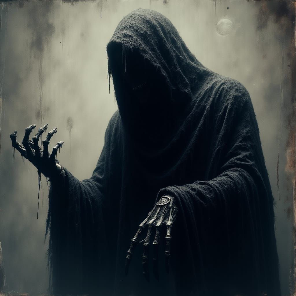 Eerie Death Figure in Dark, Surreal Style