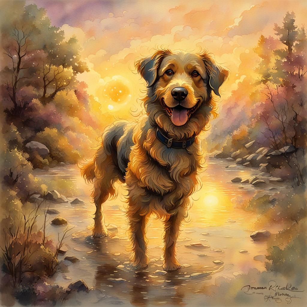 Happy Dog Portrait in Dreamy Vintage Style