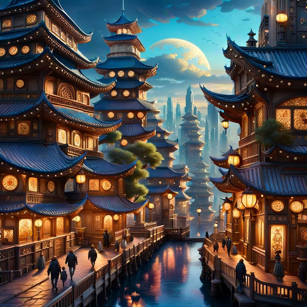 Utopian Neo-Tokyo City in a Retro Oriental Style