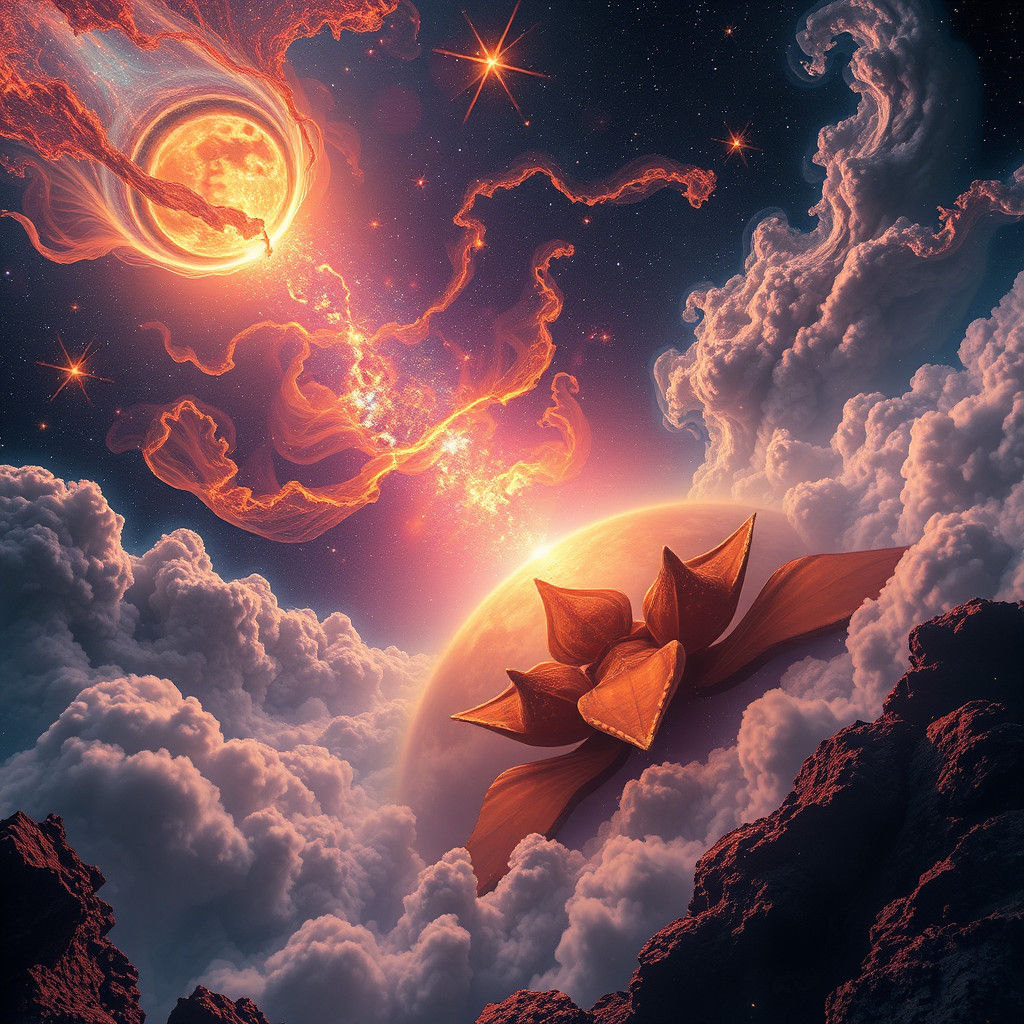 Surreal Galaxy Scape with Swirling Clouds