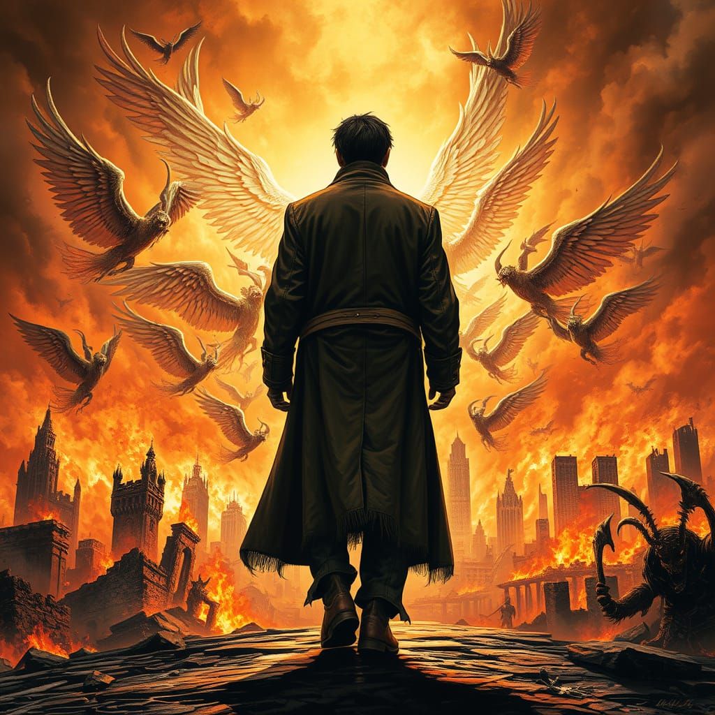 Epic Battle of Angels and Demons in a World Ablaze