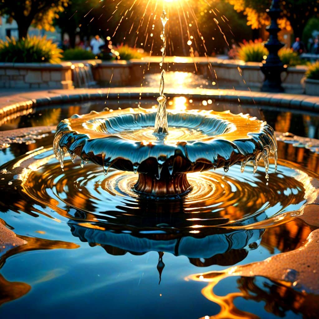 Fountain Water Illuminated by Magnificent Light