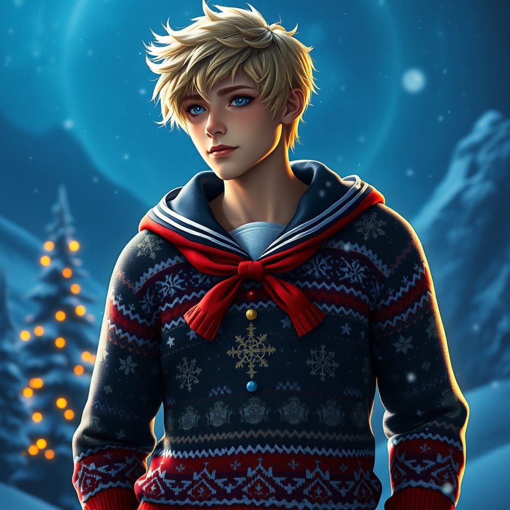 Sailor Uranus in Festive, Vibrant Fantasy Sweater Detail